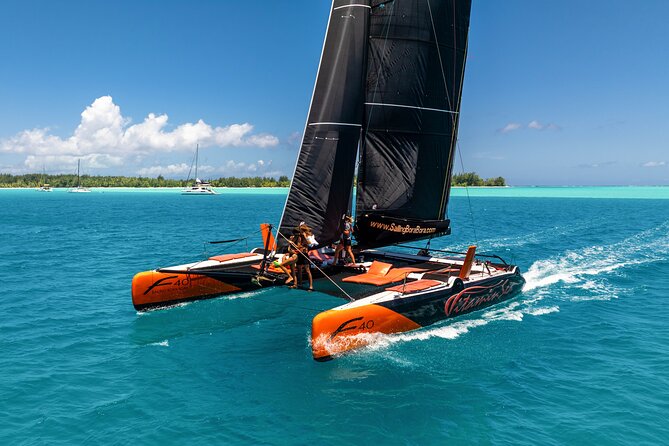 LUXURY Catamaran Bora Bora : Sailing, Snorkeling & Floating Bar - Sailing beneath Mount Otemanu