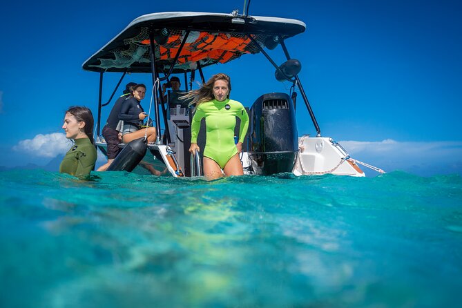 Tahiti Lagoon Snorkeling and Lunch Boat Tour (6 pax max) - Watching the Taapuna wave from the boat