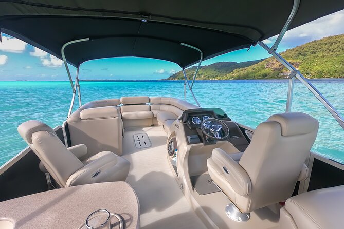 Toa Boat Bora Bora Private Lagoon tour On Majestic Pontoon Boat - Drinks, fruit, and the important fine print