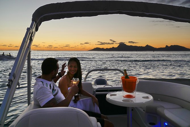 Toa Boat Bora Bora Private Sunset On Majestic Pontoon Boat - Boarding at 3:00 pm and settling into the boat